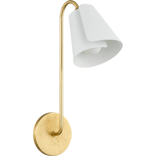 Lila Wall Sconce by Mitzi in gold leaf, textured on white combo. Made from steel in a modern style.