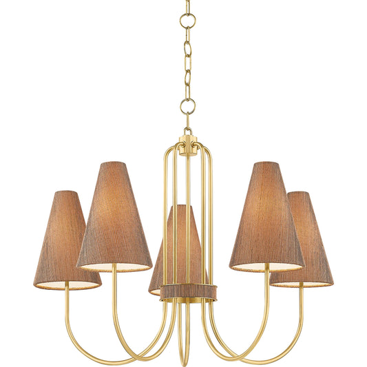 Jessel Chandelier by Mitzi in aged brass. Made from steel in a traditional style.