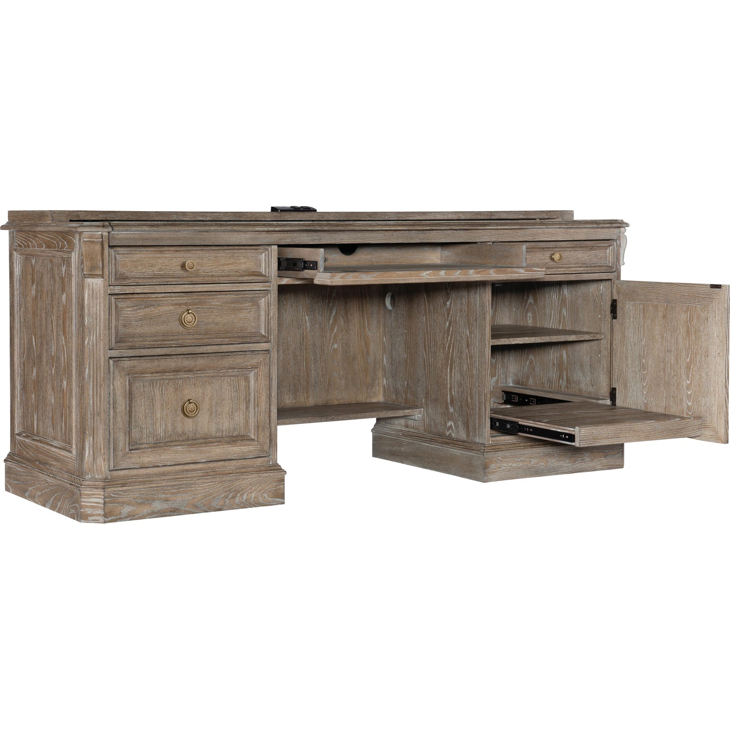 002 SI-1749874 | Additional Silo | Sutter Computer Credenza by Hooker Furniture in claro. Made from cathedral oak veneers in a traditional style.