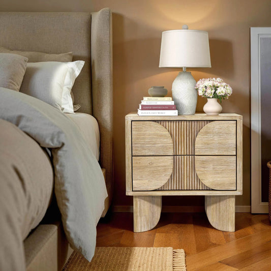 Haru Nightstand by LH Imports in beige and sand wash. Made from acacia, acacia veneer, mdf in a transitional style.
