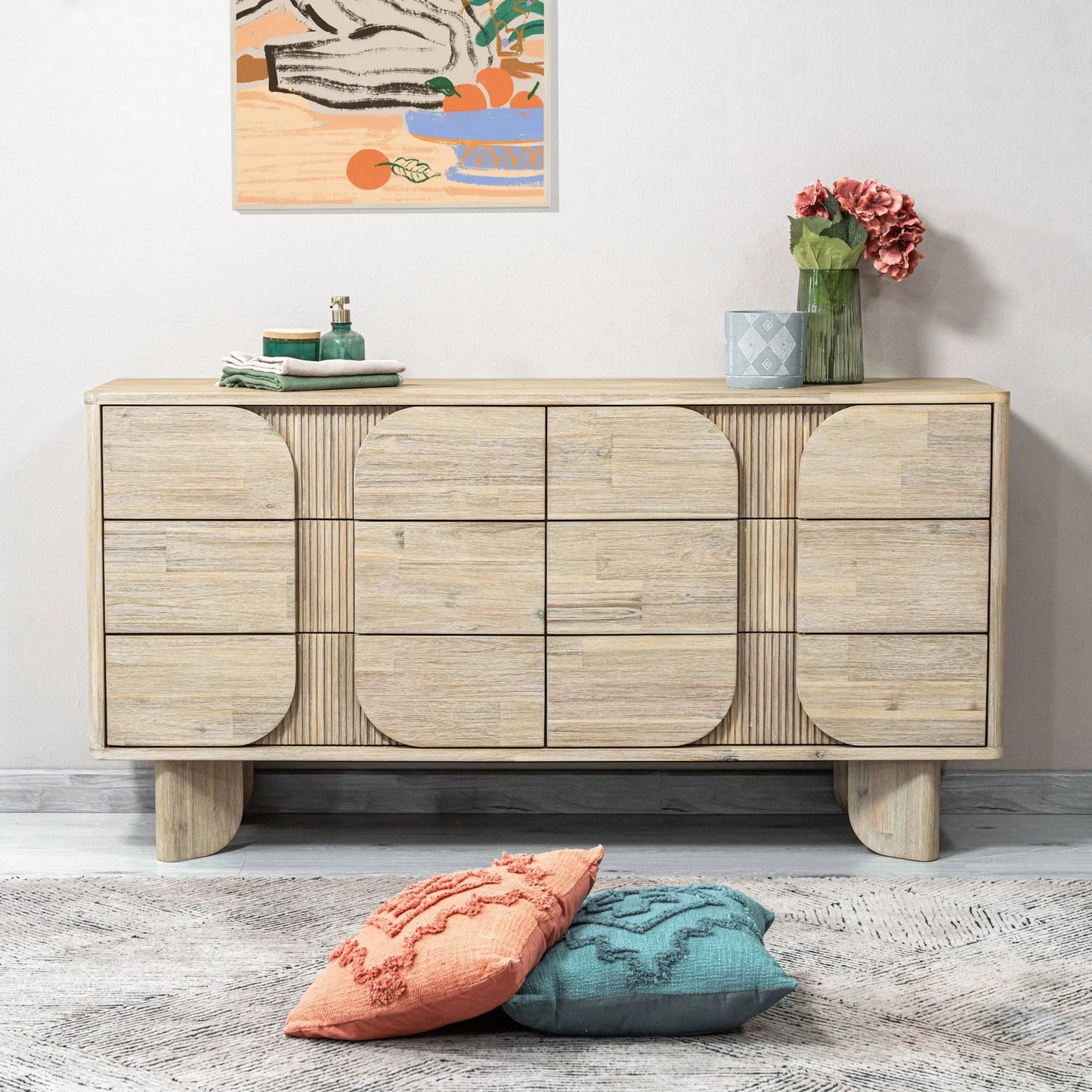002 SI-2325067 | Unknown | Haru 6-Drawer Dresser by LH Imports in beige and sand wash. Made from acacia, acacia veneer, mdf in a unique style.
