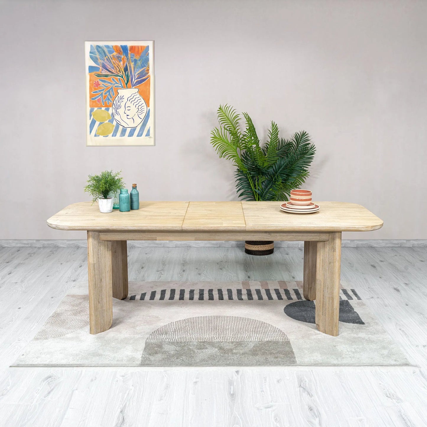 002 SI-2325068 | Unknown | Haru Extension Dining Table (70"/102") by LH Imports in beige and sand wash. Made from acacia in a unique style.