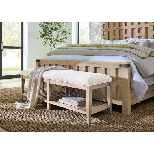 Vineyard Row Bed Bench by Hooker Furniture in beige and sonoma. Made from 57% polyester, 43% cationic poly in a transitional style.