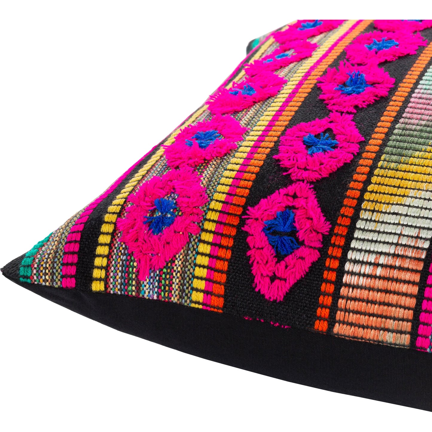002 SI-1882428,SI-1882429 | Closeup | Haruki Pillow - 33973 by Surya in black, magenta. Made from 60% acrylic, 40% cotton, 100% cotton in a eclectic & global style.