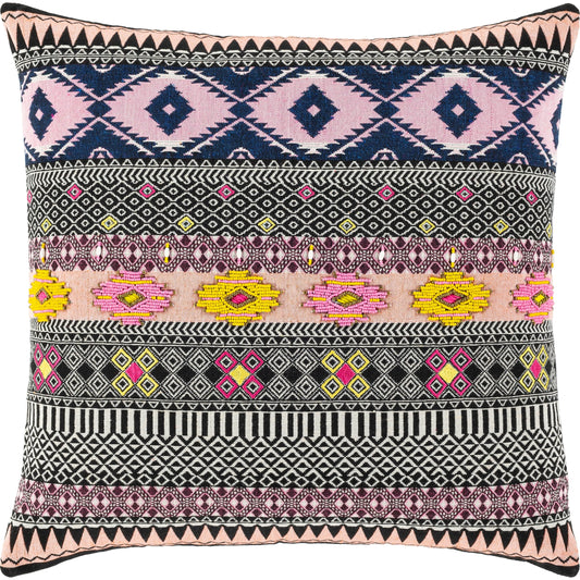 Haruki Pillow - 10482 by Surya in black, white, navy, yellow. Made from 60% cotton, 40% polyester, 100% cotton in a eclectic & global style.