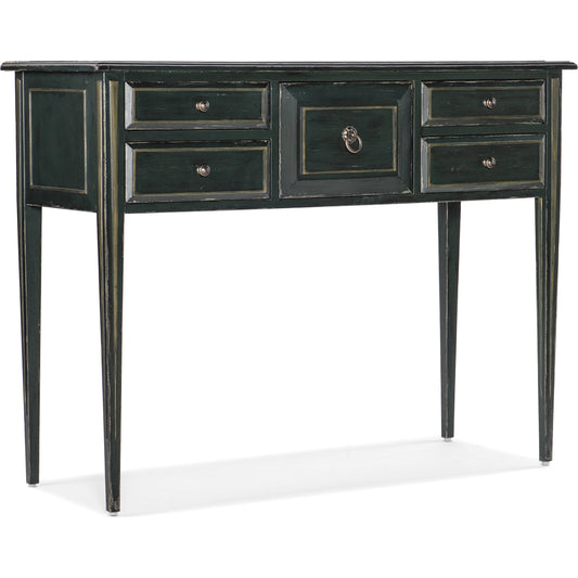 Charleston Five-Drawer Console Table by Hooker Furniture in charleston green. Made from maple veneers in a transitional style.