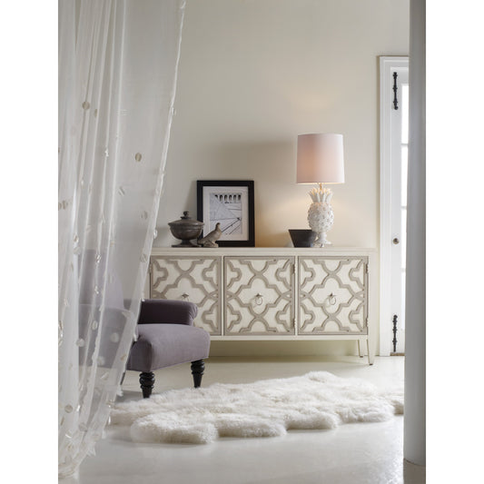 Miranda Credenza by Hooker Furniture in white, gray. Made from hardwoods in a cottage & farmhouse style.
