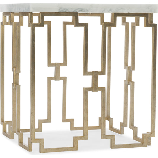 Evermore End Table by Hooker Furniture in gold. Made from metal tube, metal bar, kalala white marble in a modern style.