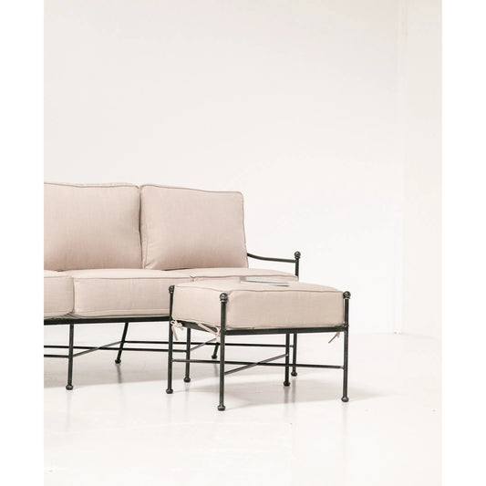 Provence Outdoor Ottoman by Sunset West in pewter. Made from wrought iron in a modern style.
