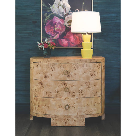 Henry Demilune Chest by Worlds Away in burl wood. Made from unique in a cottage & farmhouse style.