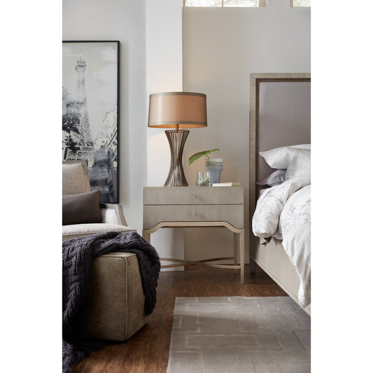 Elixir Nightstand by Hooker Furniture in greige, champagne silver. Made from chinese walnut veneers in a modern style.