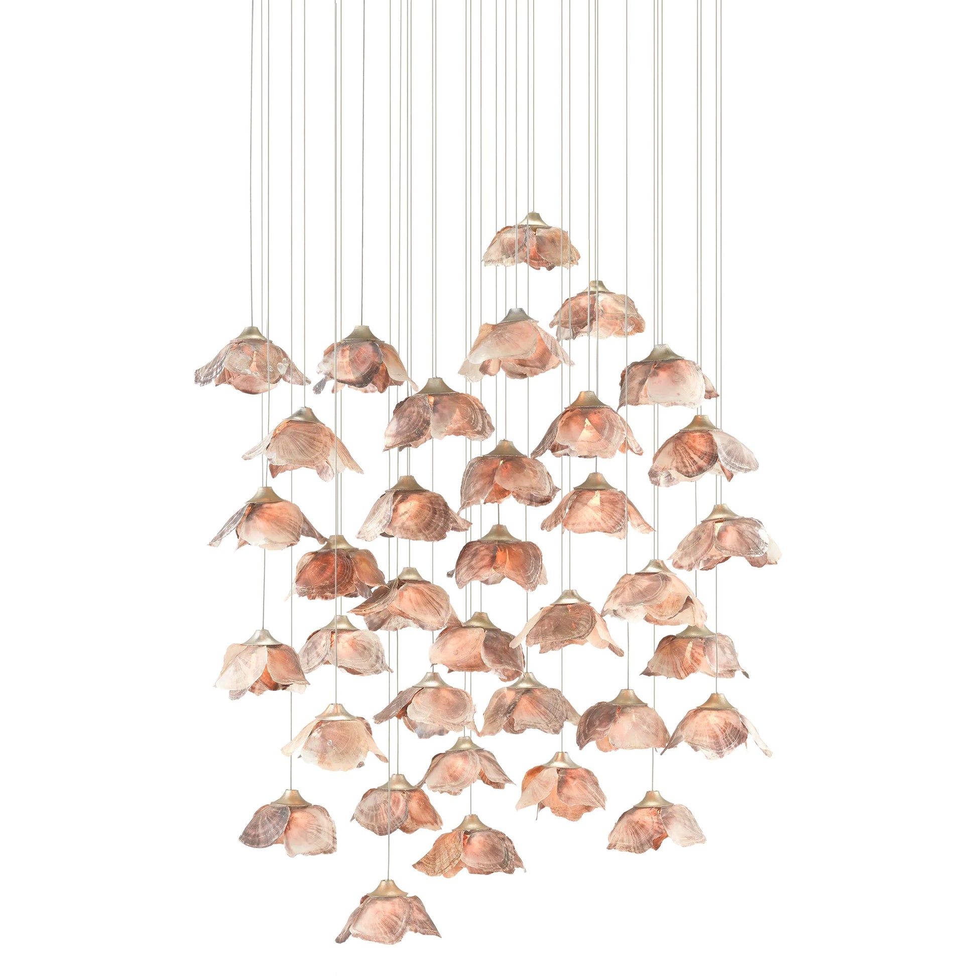 Catrice Pendant by Currey and Company in painted silver, contemporary silver leaf, natural shell. Made from capiz shell, wrought iron in a coastal style.
