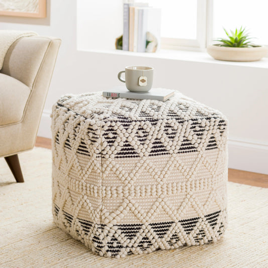 Hygge - 13595 by Livabliss in black, cream. Made from 40% cotton, 30% polyester, 30% wool, 100% polybeads, 100% cotton in a eclectic & global style.