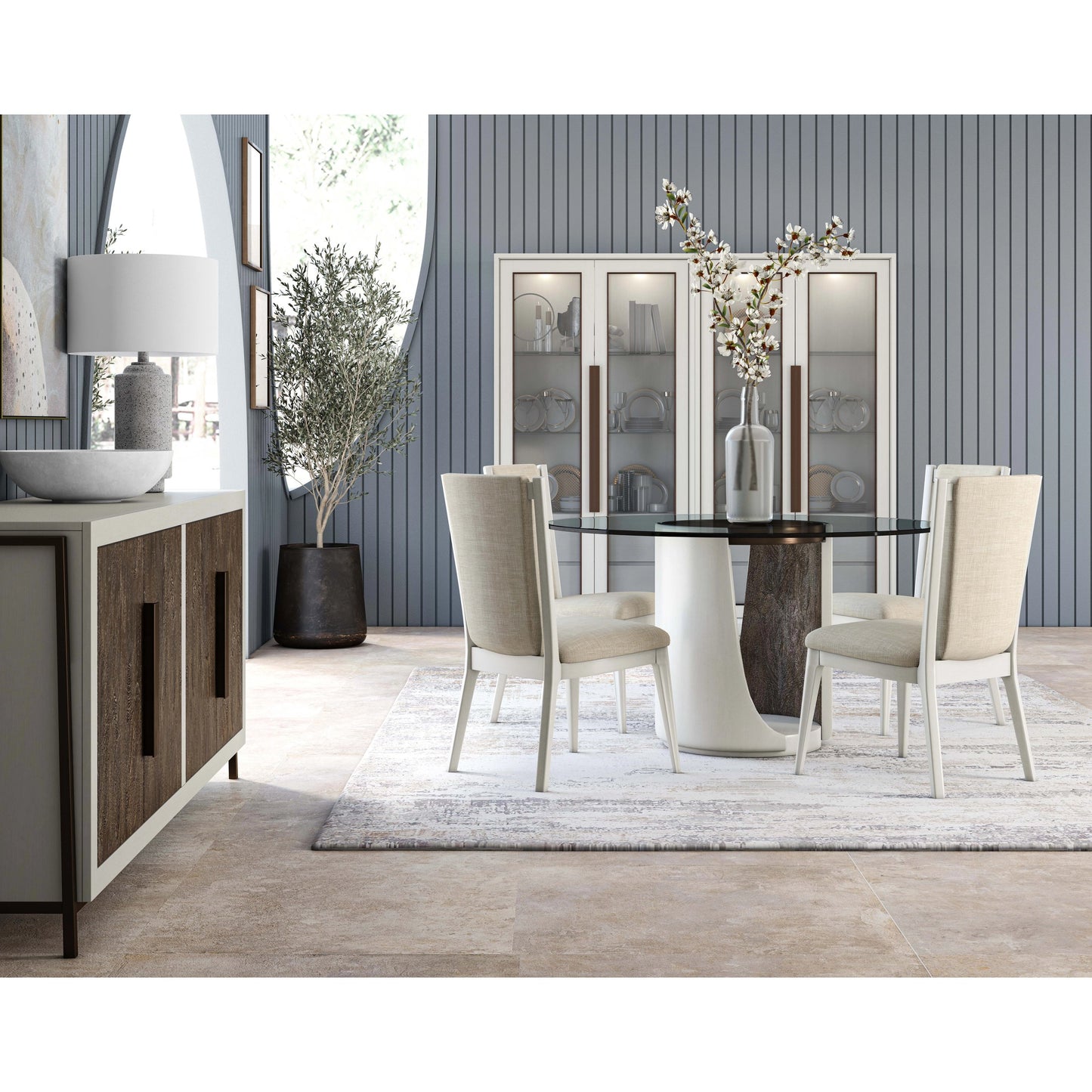 005 SI-2064938 | Lifestyle | Blanc Display Cabinet by A.R.T. Furniture in alabaster, burnished bronze. Made from parawood solids, metal, glass in a modern style.