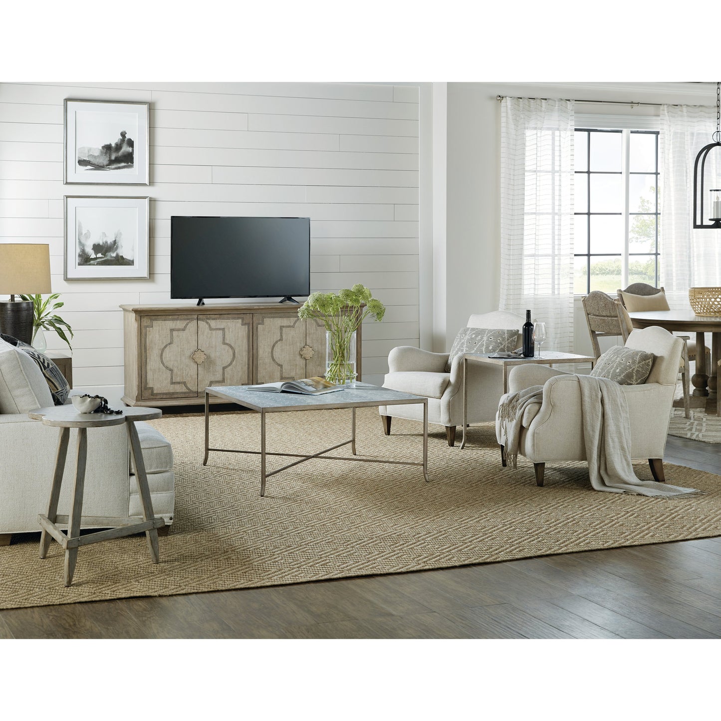 004 SI-1748238 | Lifestyle | Lapilli End Table by Hooker Furniture in silver. Made from metal, stone veneer in a modern style.