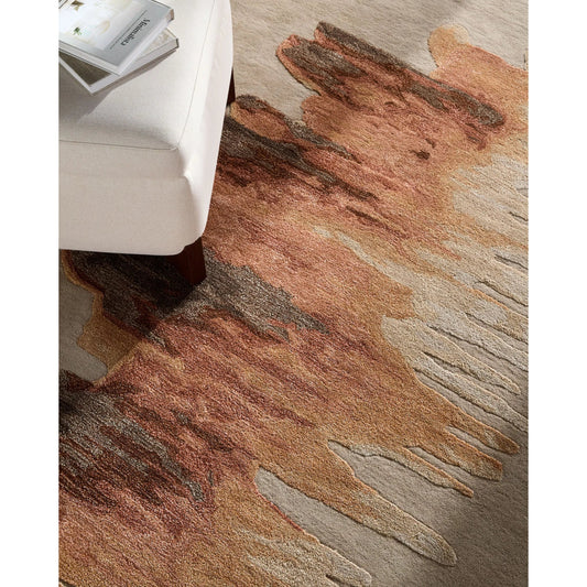 Hiroshima HIO-2300 Rug by Surya in warm taupe, burnt sienna, charcoal, sandy beige, copper. Made from wool, viscose in a unique style.
