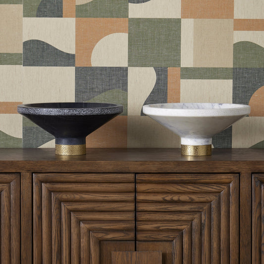 Vincent Marble Bowl by Currey and Company in black, brass. Made from marble, brass in a modern style.