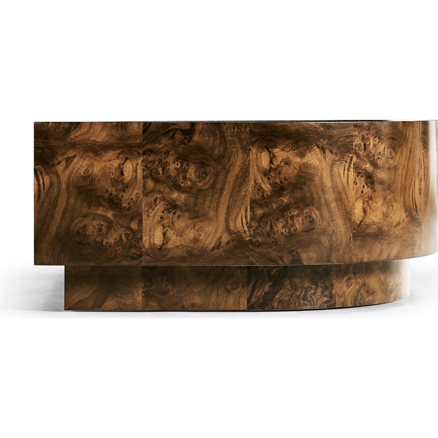 004 SI-2186353 | Additional Silo | Jacques Radius Cocktail Table by Jonathan Charles in brown and walnut burl. Made from book match walnut burl veneer in a modern style.