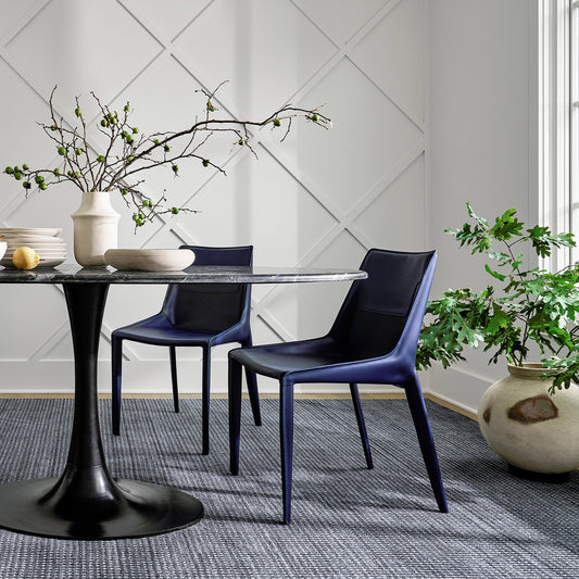 Hanks Dining Chair - 497378 (Set of 2) by Surya in base: navy and hand finished. Made from upholstery: pvc, base: metal, fill: 100% polyurethane foam in a modern style.