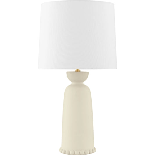 Rhea Table Lamp by Mitzi in aged brass, ceramic antique ivory. Made from steel in a modern style.