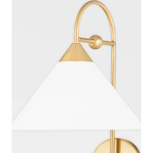 Sang 1 Light Portable Wall Sconce by Mitzi in aged brass. Made from steel in a modern style.