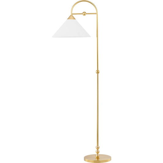 Sang Floor Lamp by Mitzi in aged brass. Made from steel in a modern style.