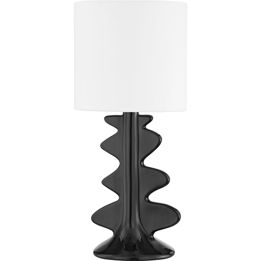 Liwa Table Lamp by Mitzi in aged brass, ceramic gloss black. Made from steel in a modern style.