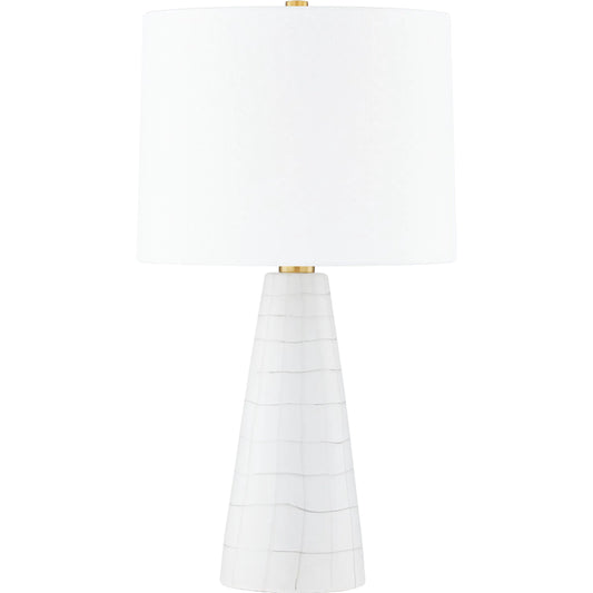 Melinda Table Lamp by Mitzi in aged brass, ceramic satin white. Made from ceramic in a transitional style.