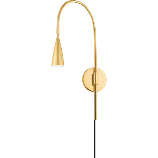 Jenica 1 Light Portable Sconce by Mitzi in aged brass. Made from brass in a modern style.
