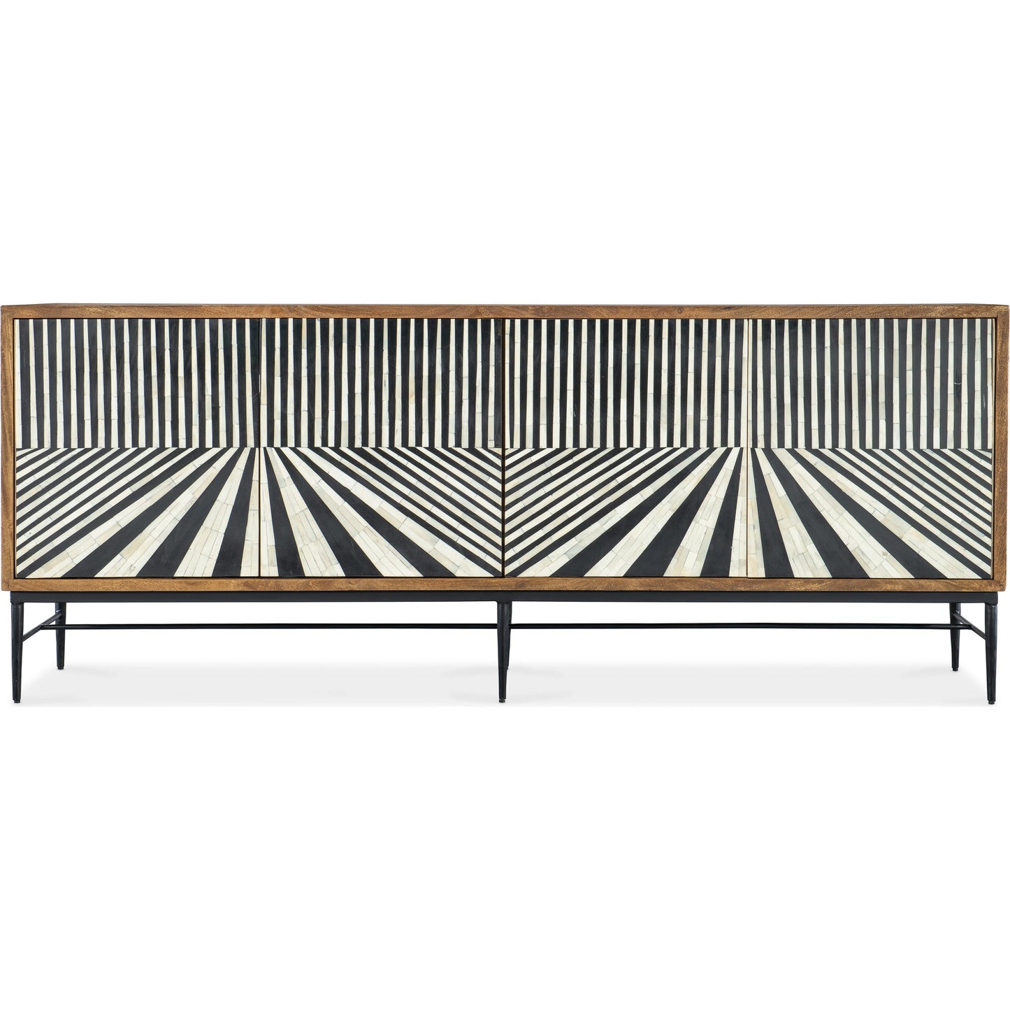 003 SI-2133794 | Additional Silo | Commerce and Market Linear Perspective Credenza by Hooker Furniture in medium wood, black & white bone inlay. Made from mango solids, bone, iron in a modern style.