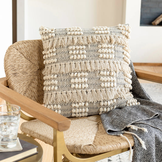 Helena Pillow - 10205 by Livabliss in beige, cream, black. Made from 100% cotton in a eclectic & global style.