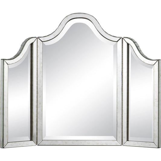 001 S-222701 | Primary Silo | Gilda Vanity Mirror by Currey and Company in silver, antique mirror. Made from wood, mirror in a transitional style.