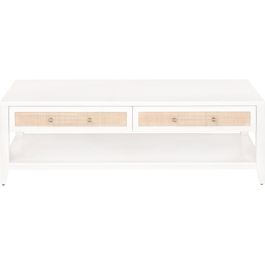 001 SR-837468 | Primary Silo | Holland Coffee Table by Essentials For Living in matte white, natural, brushed brass. Made from mdf, rattan in a transitional style.