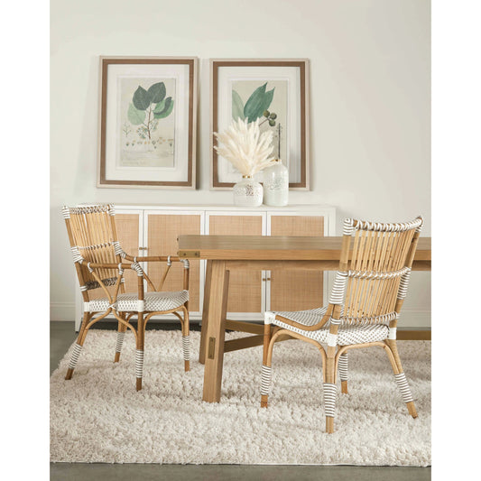 Holland Media Sideboard by Essentials For Living in matte white, natural, brushed brass. Made from mdf, rattan in a transitional style.