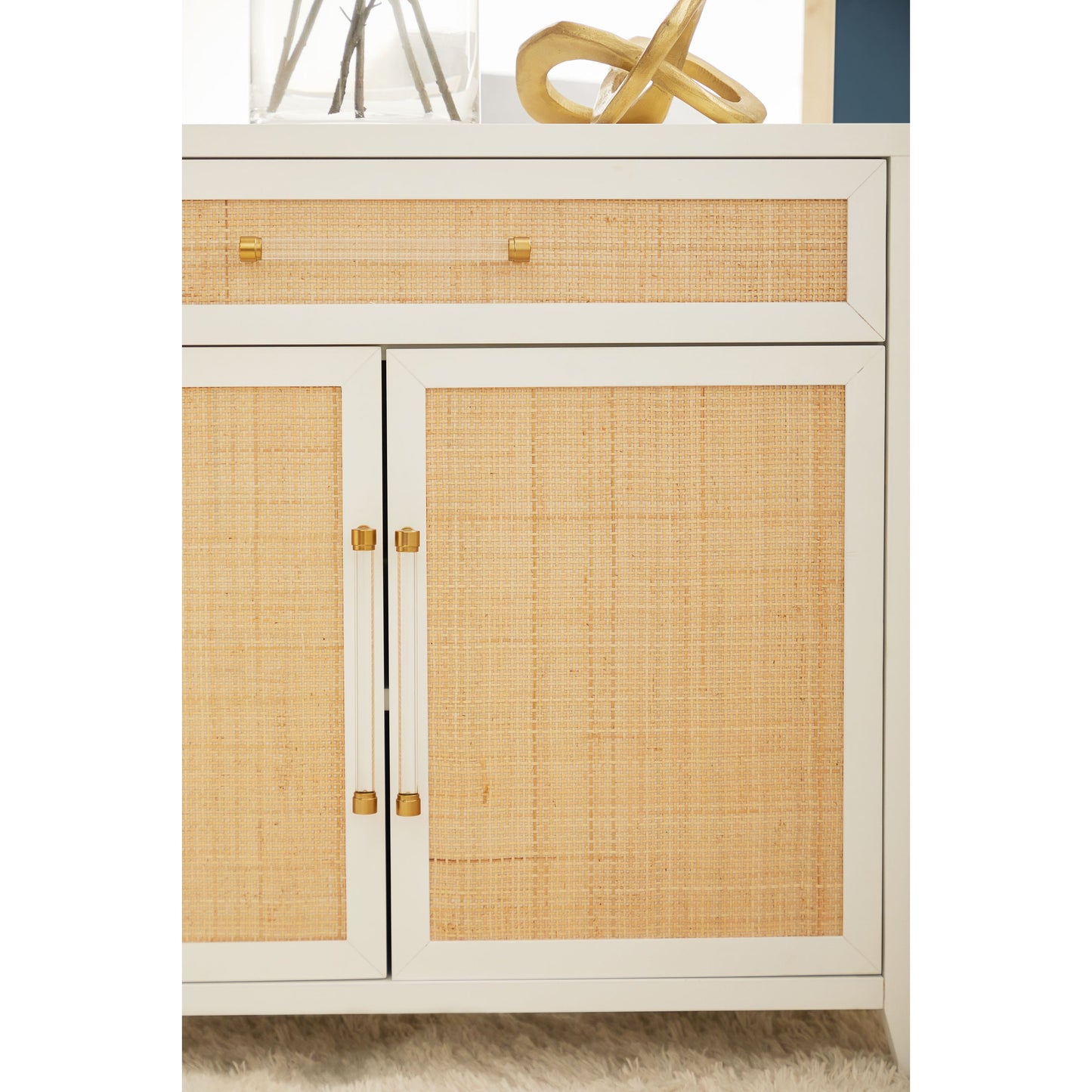010 SR-837467 | Additional Silo | Holland Chest by Essentials For Living in matte white, natural, brushed brass. Made from mdf, rattan in a transitional style.