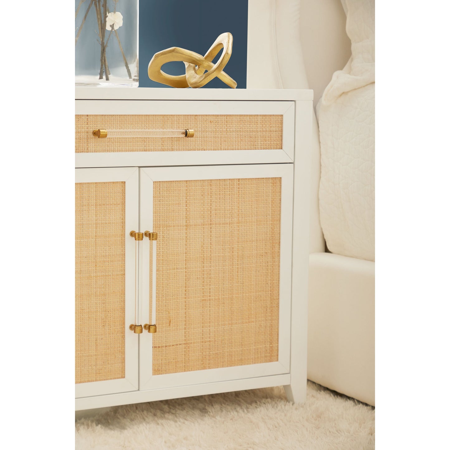 011 SR-837467 | Additional Silo | Holland Chest by Essentials For Living in matte white, natural, brushed brass. Made from mdf, rattan in a transitional style.