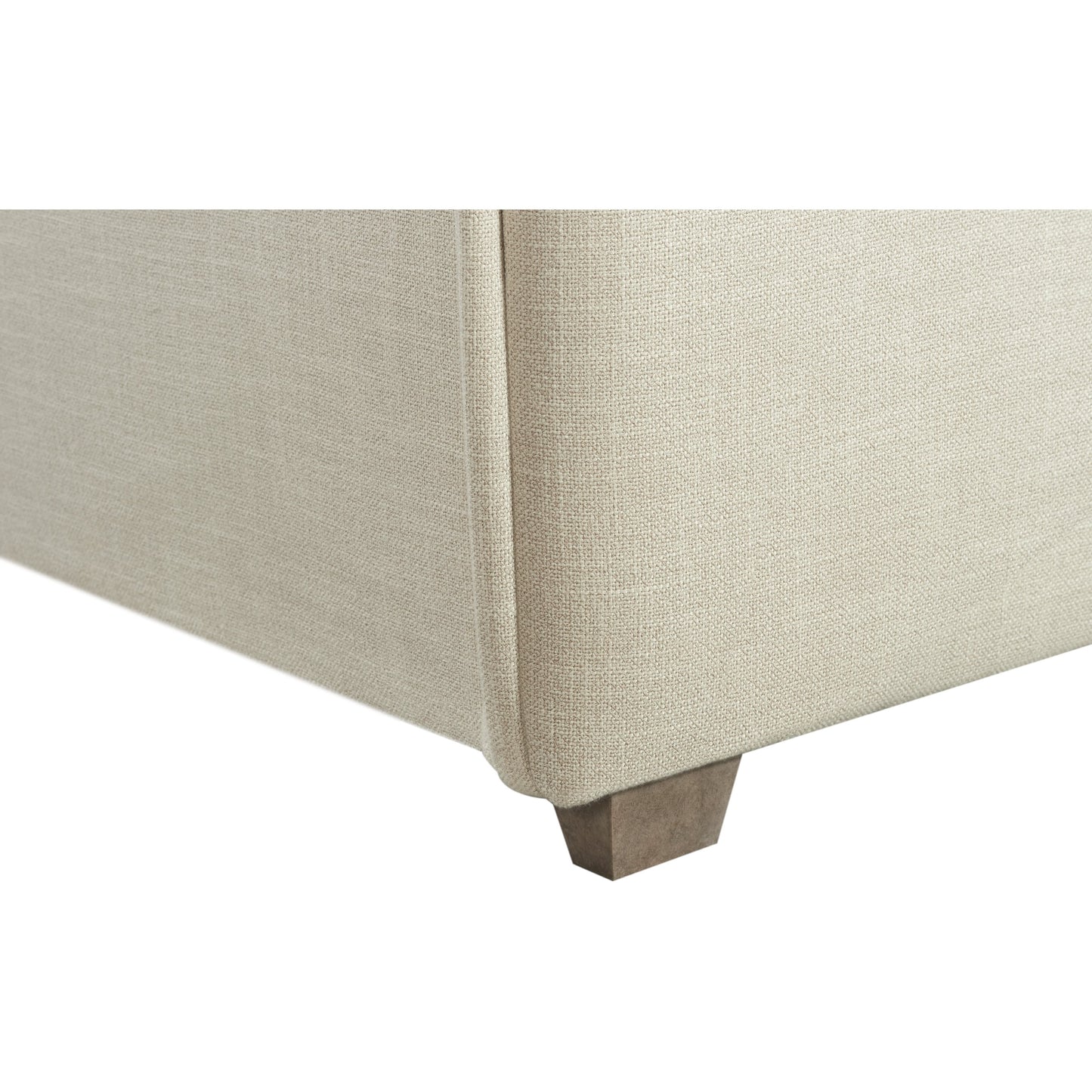 007 SI-2130653,SI-2130654 | Closeup | Zest Flanged Upholstered Bed by Zest in beige, flax and cream. Made from rubberwood, fabric in a modern style.