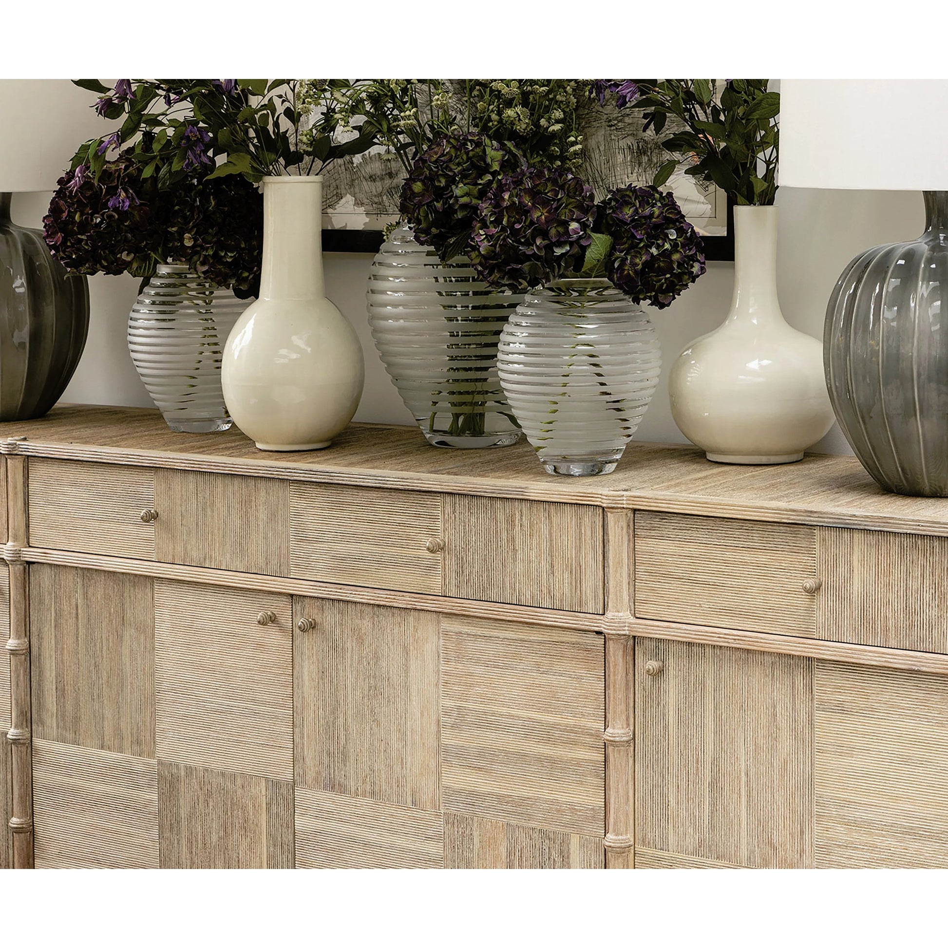 William Yeoward Bywater Credenza by Jonathan Charles in washed acacia. Made from acacia in a modern style.