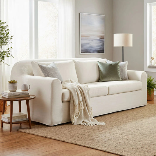 Harper Slipcover Sofa by LH Imports. Made from polyester, linen, feather, hr foam, dacron, pine, plywood, poplar, oak, rubberwood in a transitional style.