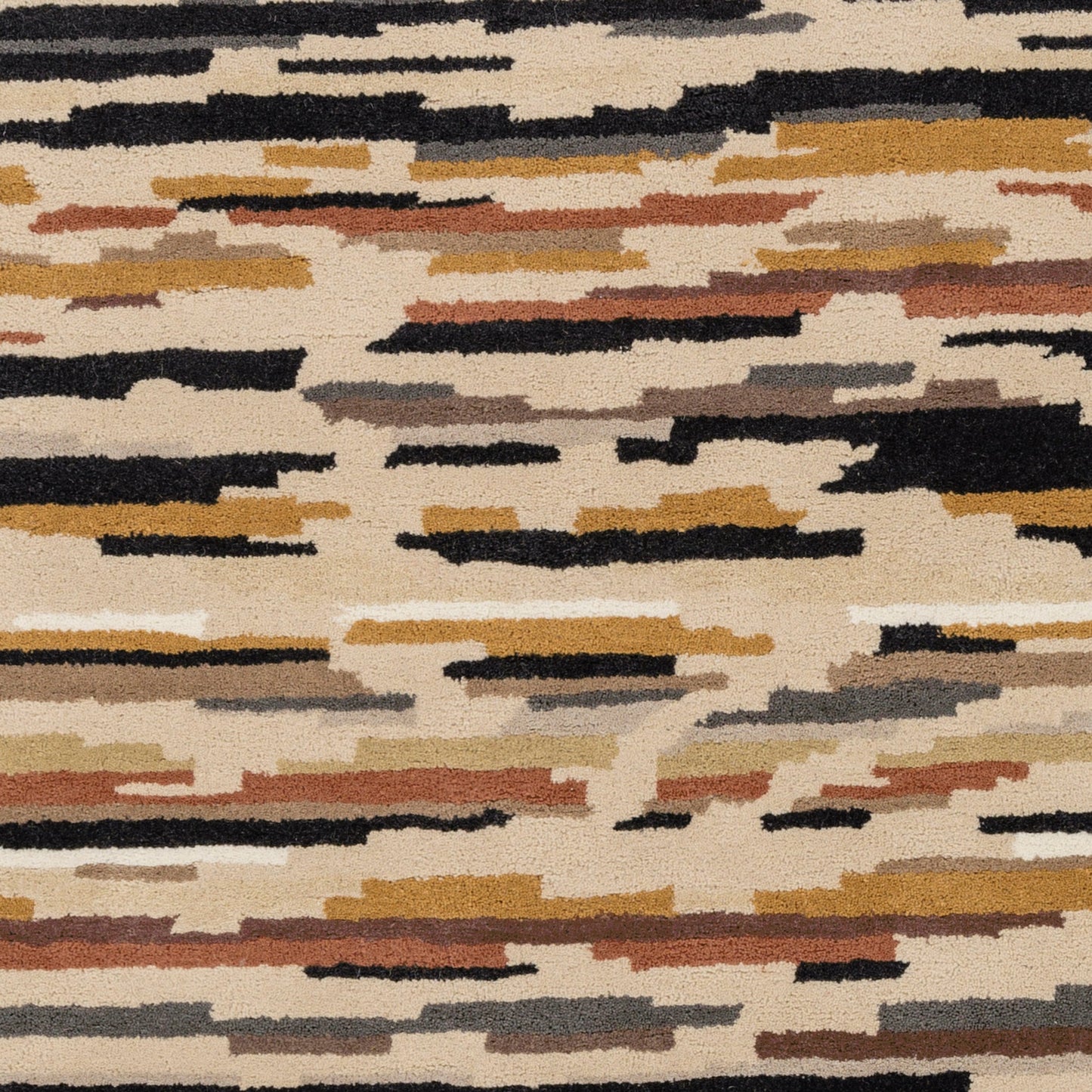 003 79316-12641 | Closeup | HQL-8037 Rug by Surya in light beige, black, dark brown, brown, tan, medium gray. Made from 100% new zealand wool in a unique style.