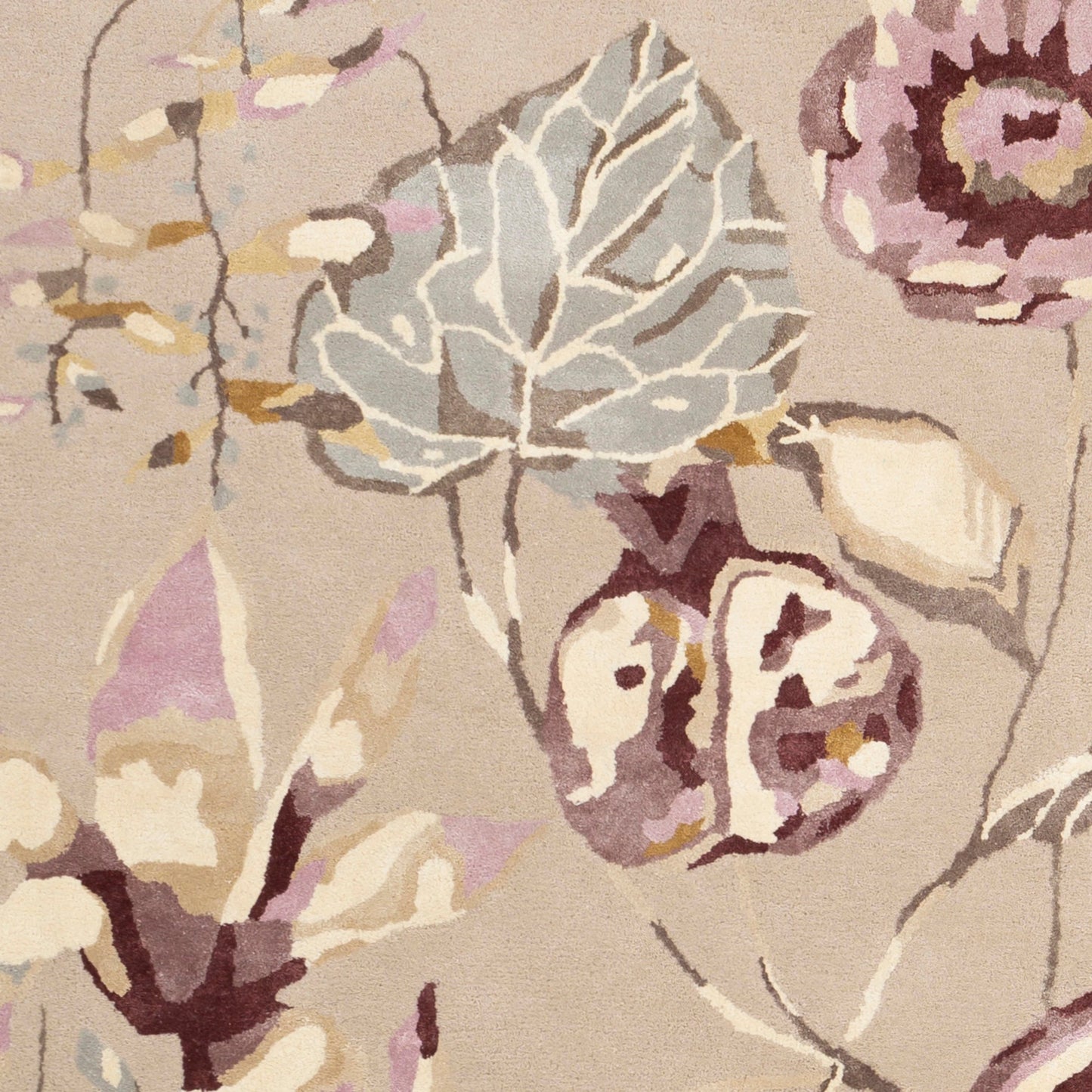 007 SR-880358,SR-880361 | Closeup | Harlequin Rug - 25104 by Surya in burgundy, mauve, dusty pink, medium brown, light slate, charcoal. Made from 62% wool, 38% viscose in a unique style.