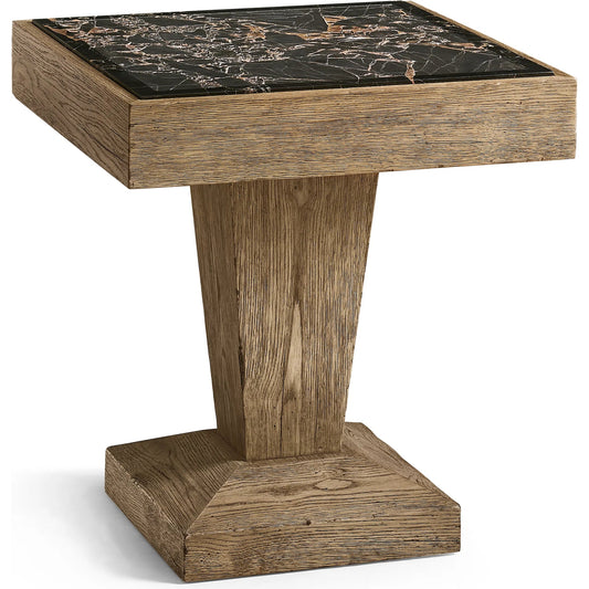 Echo Canyon Square Marble Side Table by Jonathan Charles in faded oak. Made from oak veneer in a cottage & farmhouse style.