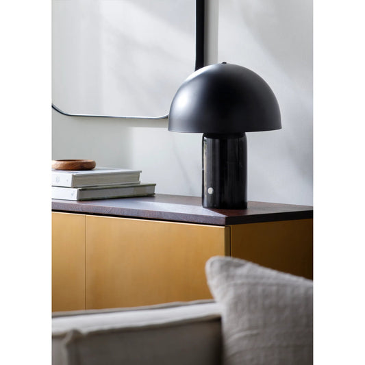 Herbage Table Lamp - 528792 by Livabliss in body: black, base: black, shade (outside): black, shade (inside): white, cord: black and naturalnatural. Made from marble, linen in a modern style.