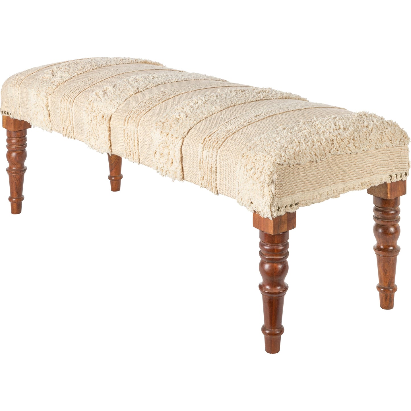 001 SI-1922341 | Additional Silo | Haarlem Bench - 32547 by Livabliss in base: brown and lacquered. Made from top: 100% cotton, fill: 90% foam, fill: 10% polyester, polyfill, base: wood in a traditional style.