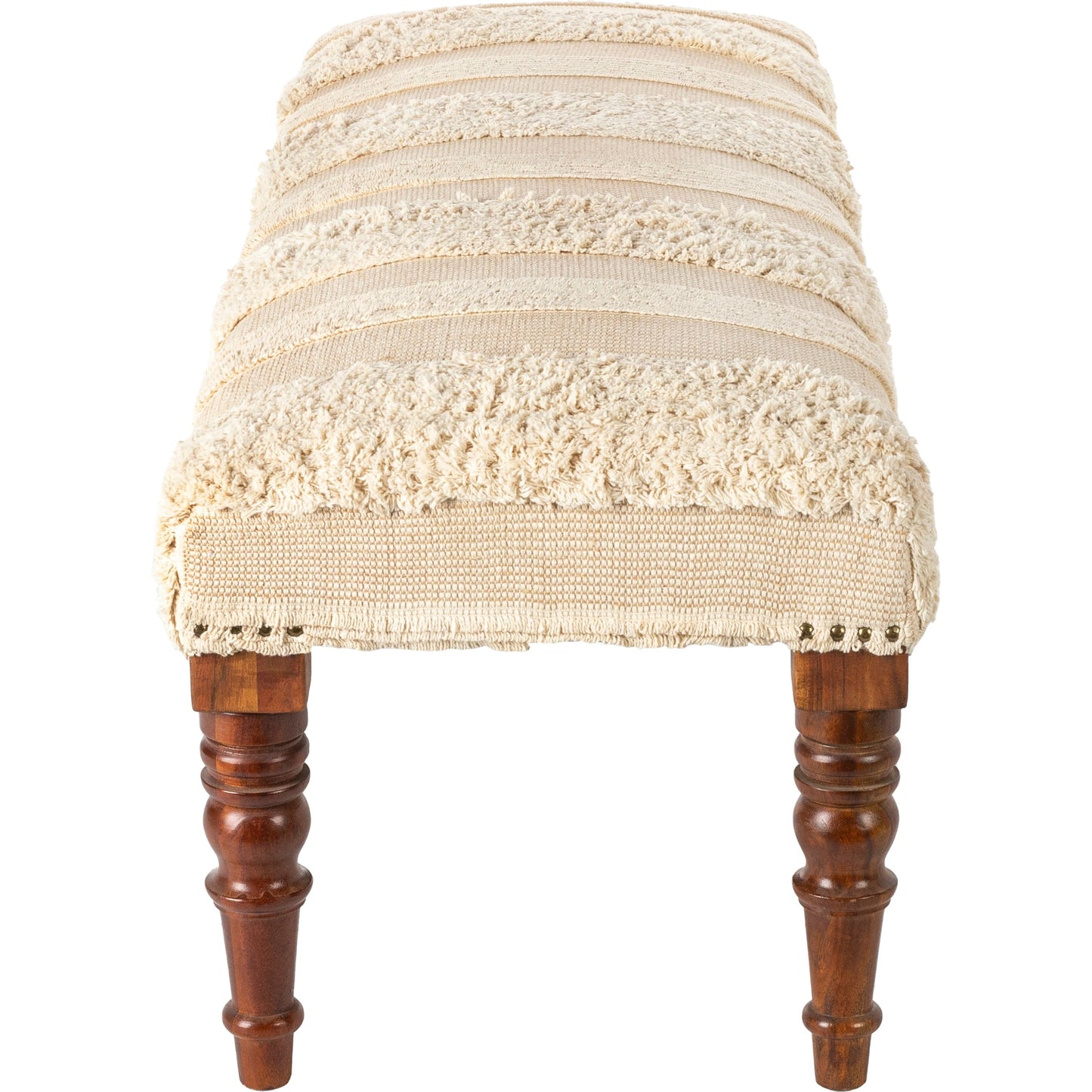 002 SI-1922341 | Additional Silo | Haarlem Bench - 32547 by Livabliss in base: brown and lacquered. Made from top: 100% cotton, fill: 90% foam, fill: 10% polyester, polyfill, base: wood in a traditional style.