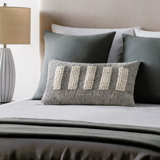 Harlow Pillow - 5796 by Surya in cream, black. Made from 60% wool, 40% polyester, 100% cotton in a eclectic & global style.