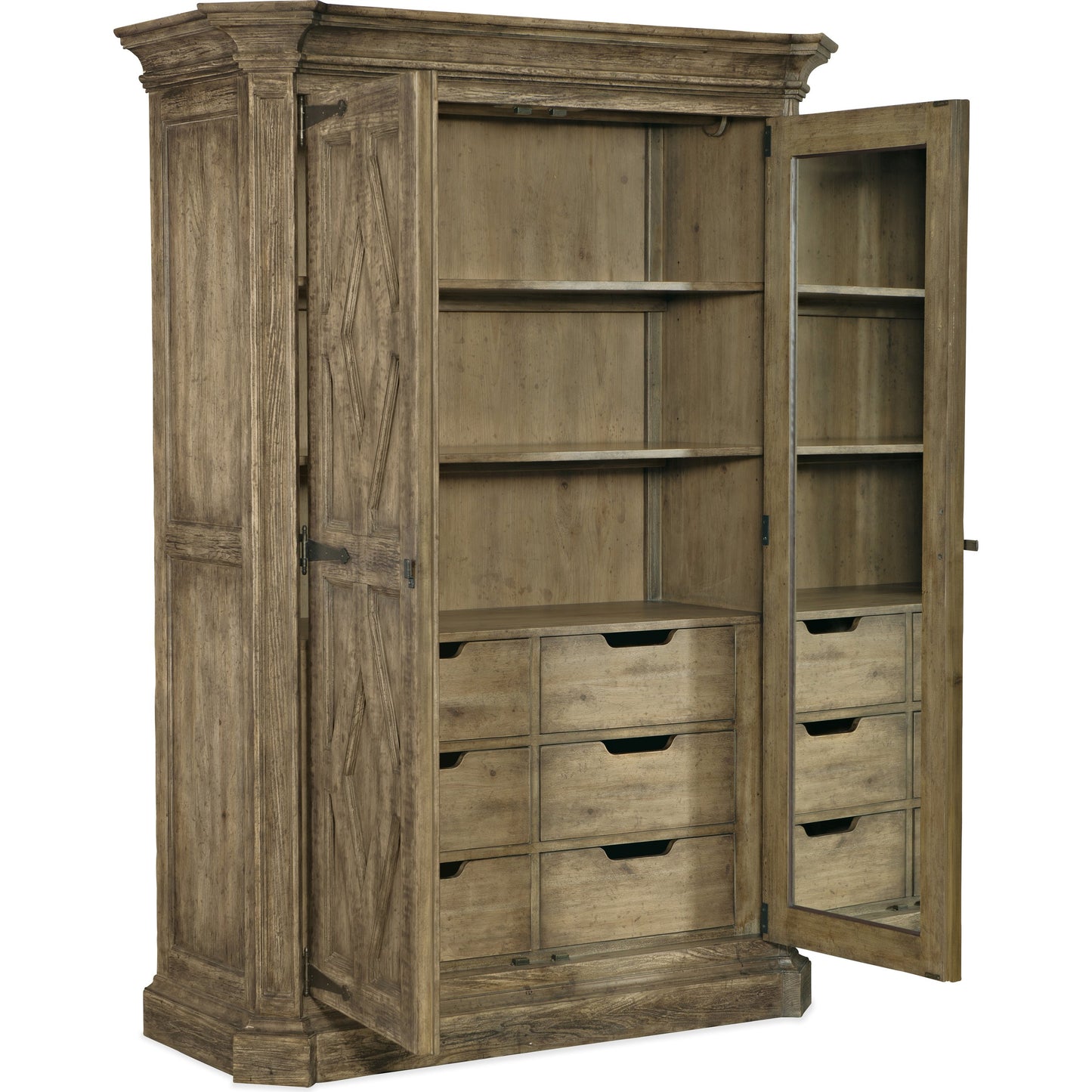 002 SI-1749059 | Additional Silo | La Grange Mt. Maria Wardrobe by Hooker Furniture in barn wood. Made from pecky hickory veneer, mirror in a traditional style.