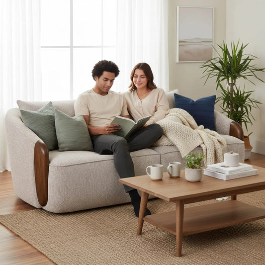 Heritage Sofa by LH Imports in beige, wheat. Made from hardwood, foam, polyester, plywood, rubberwood in a unique style.