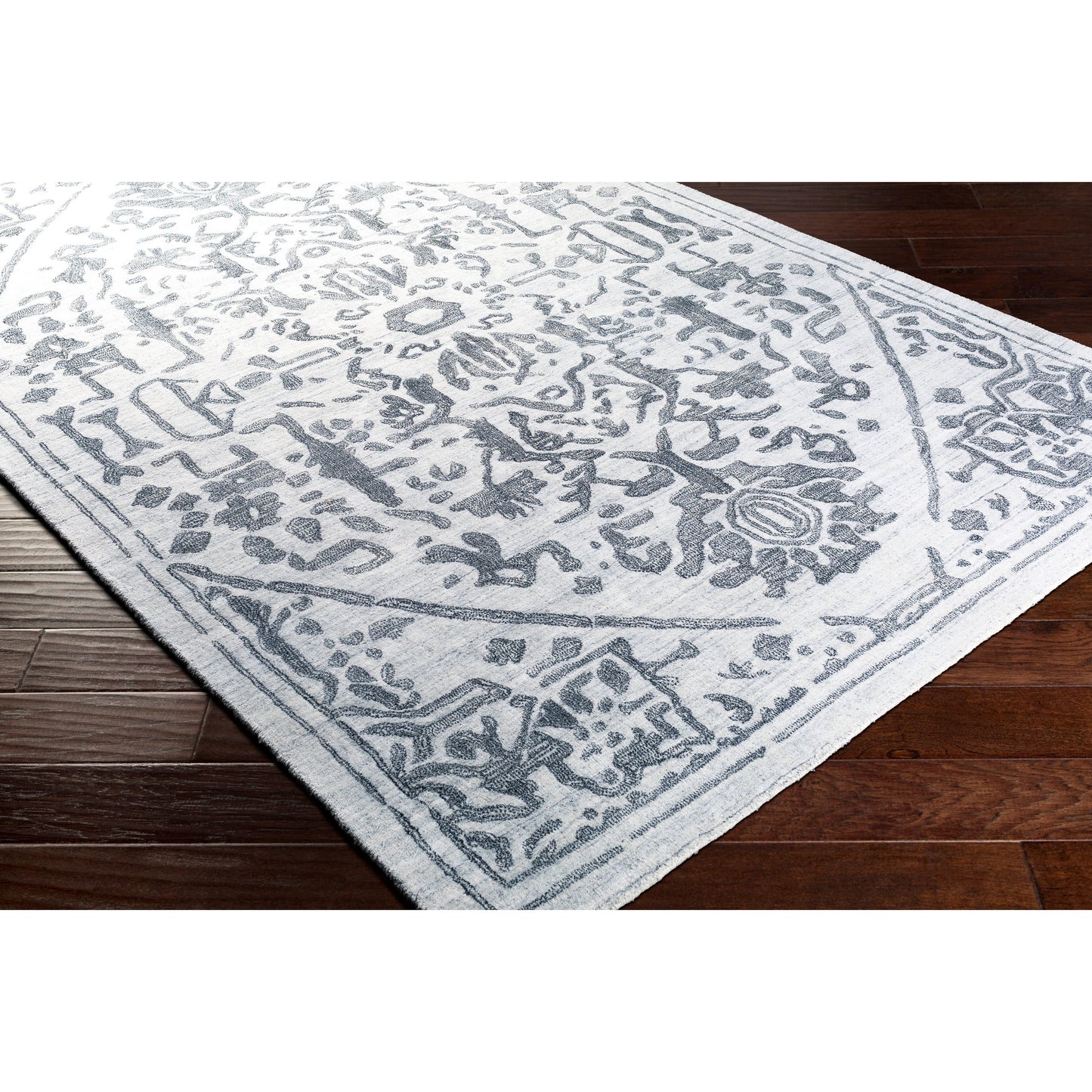002 SI-1882630,SI-1882631,SI-1882632,SI-1882634 | Closeup | Hightower Rug - 26862 by Surya in light gray, black. Made from 100% viscose in a unique style.