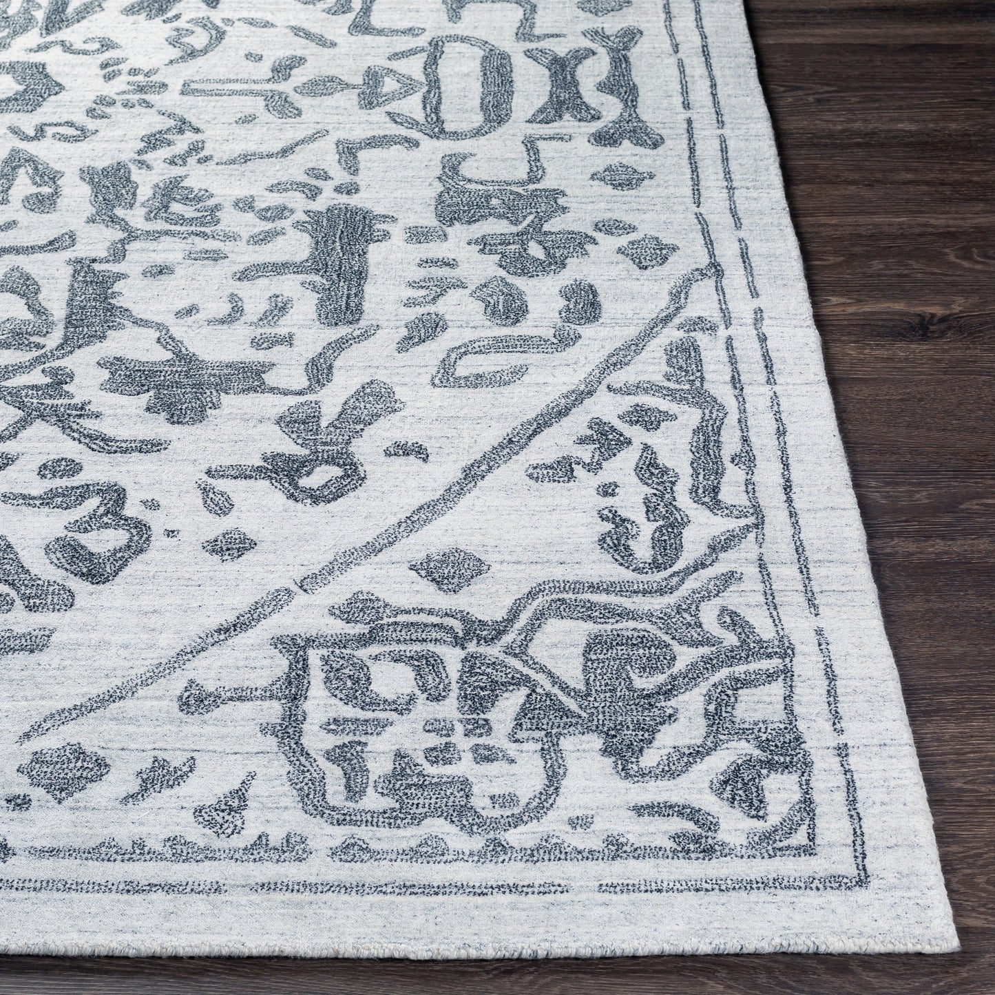 004 SI-1882630,SI-1882631,SI-1882632,SI-1882634 | Closeup | Hightower Rug - 26862 by Surya in light gray, black. Made from 100% viscose in a unique style.